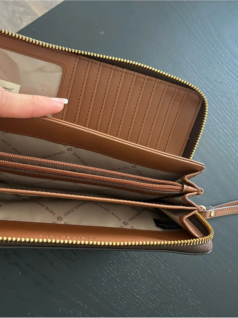 Michael Kors Dark Brown Monogram Zip Wristlet Wallet